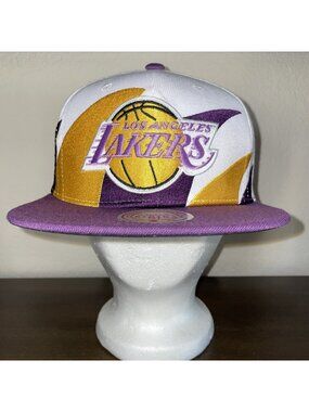Mitchell & Ness LA Lakers White Purple Gold Shark Tooth Snapback Hat Cap NEW